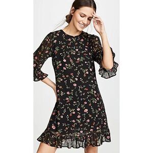 Ganni Black Floral Printed‎ Georgette Mini Dress 36 Sz 4 US